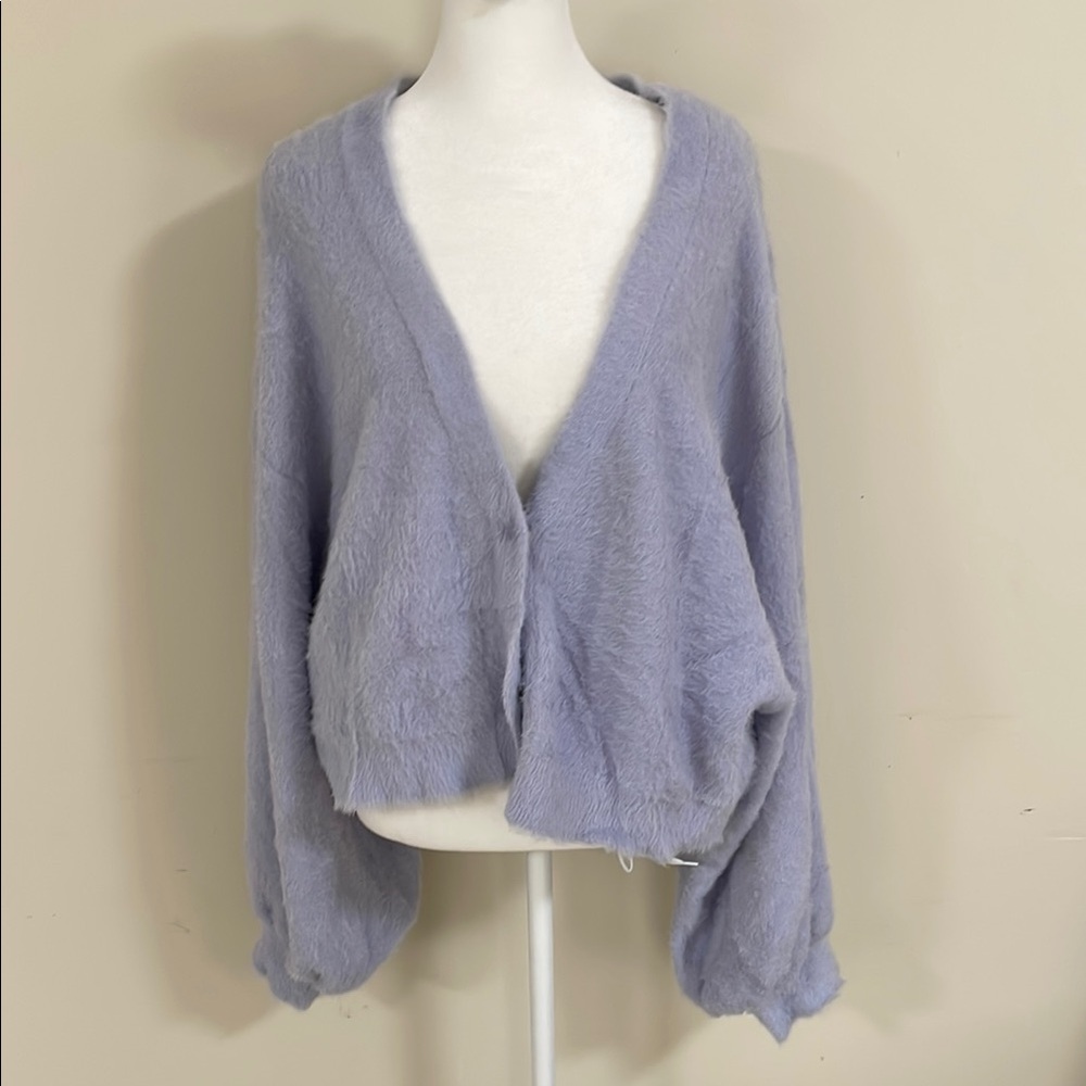 Primark Purple Cardigan with V-Neck and Balloon Sleeves